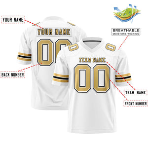 Custom White Old Gold-Black Personalized Classic Authentic Football Jersey