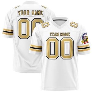 Custom White Old Gold-Black Personalized Classic Authentic Football Jersey