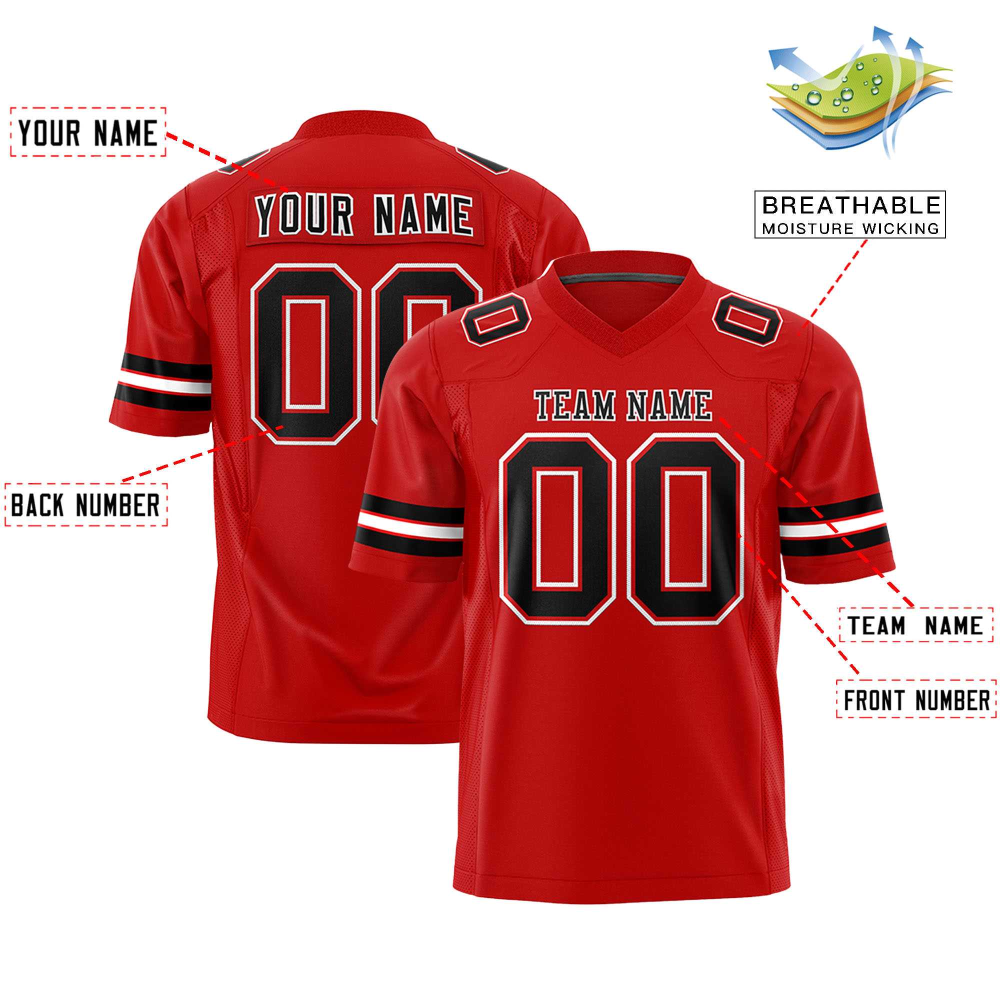 Custom Red Black-White Personalized Classic Authentic Football Jersey