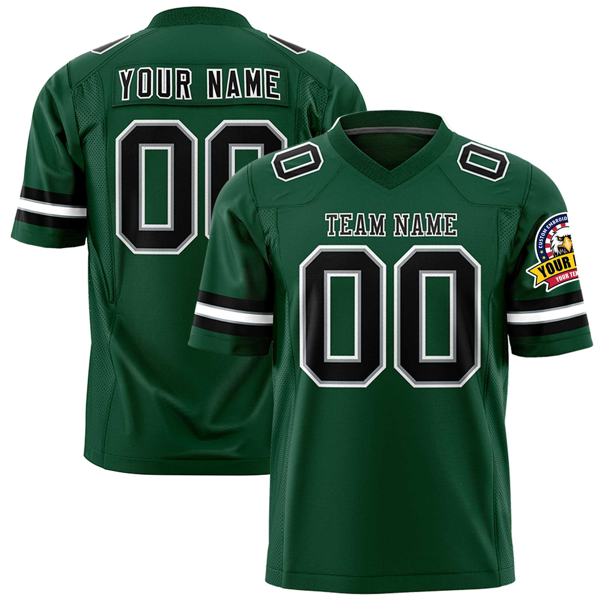 Custom Green Black-White Personalized Classic Authentic Football Jersey