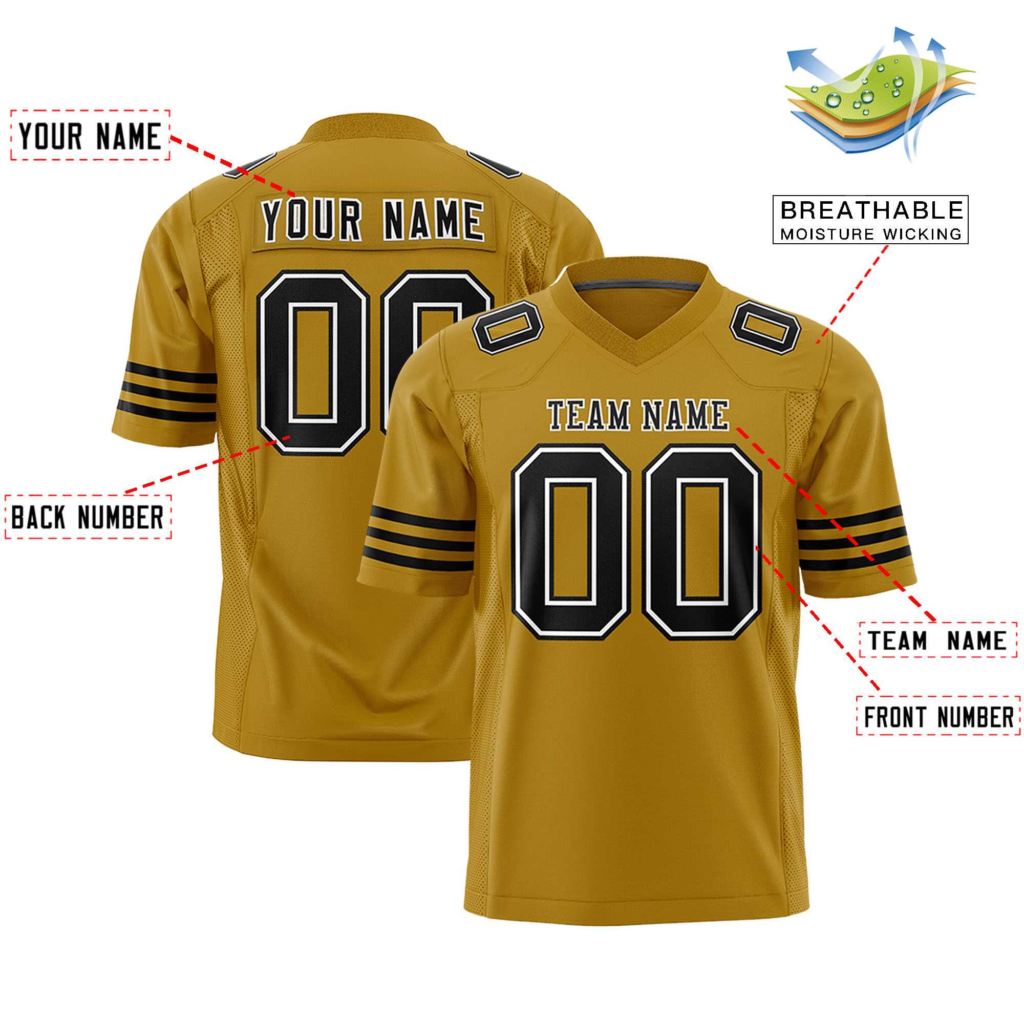 Custom Old Gold Black-White Personalized Classic Authentic Football Jersey