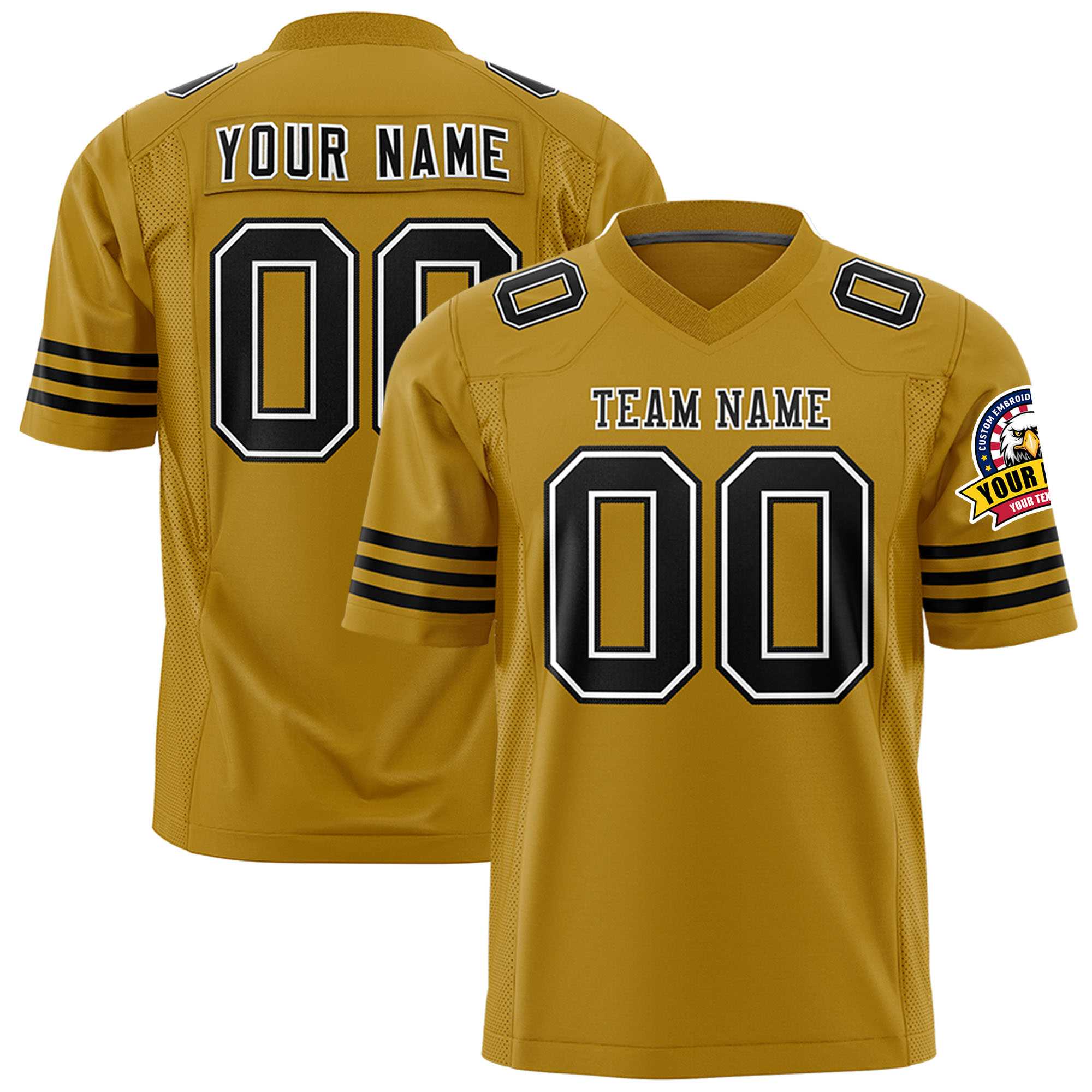 Custom Old Gold Black-White Personalized Classic Authentic Football Jersey