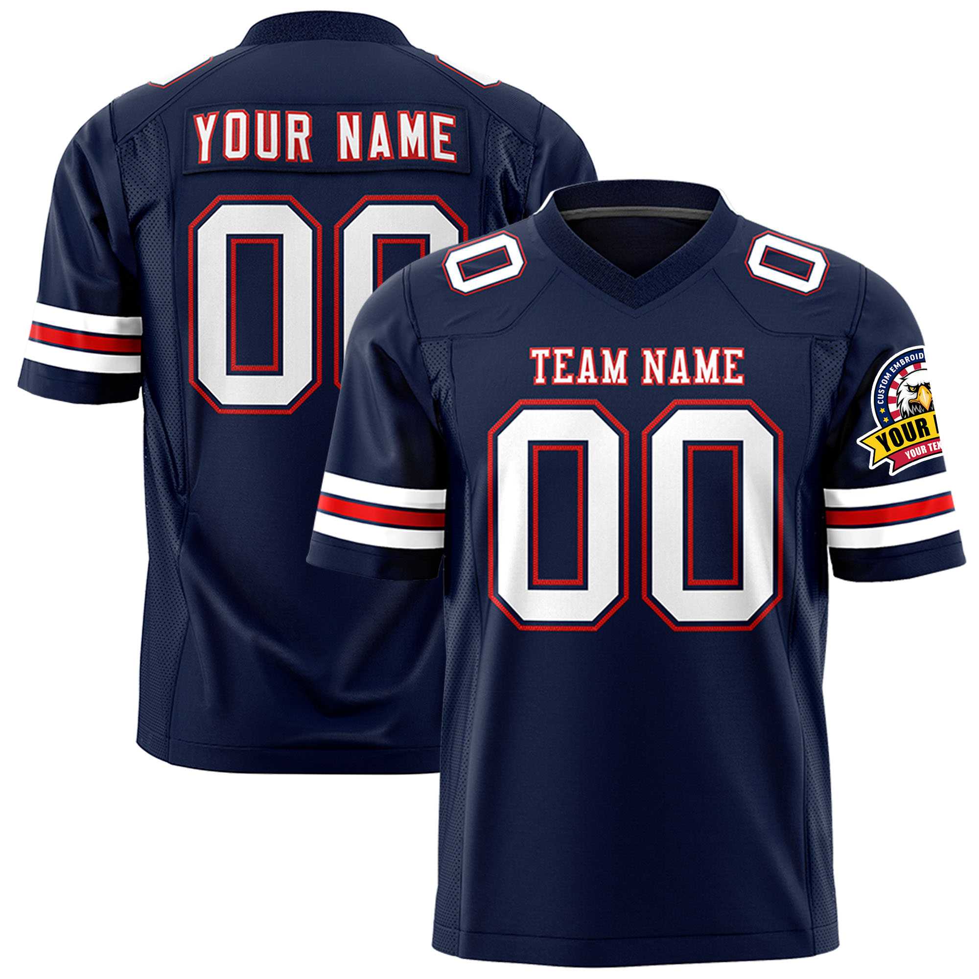 Custom Navy White-Red Personalized Classic Authentic Football Jersey