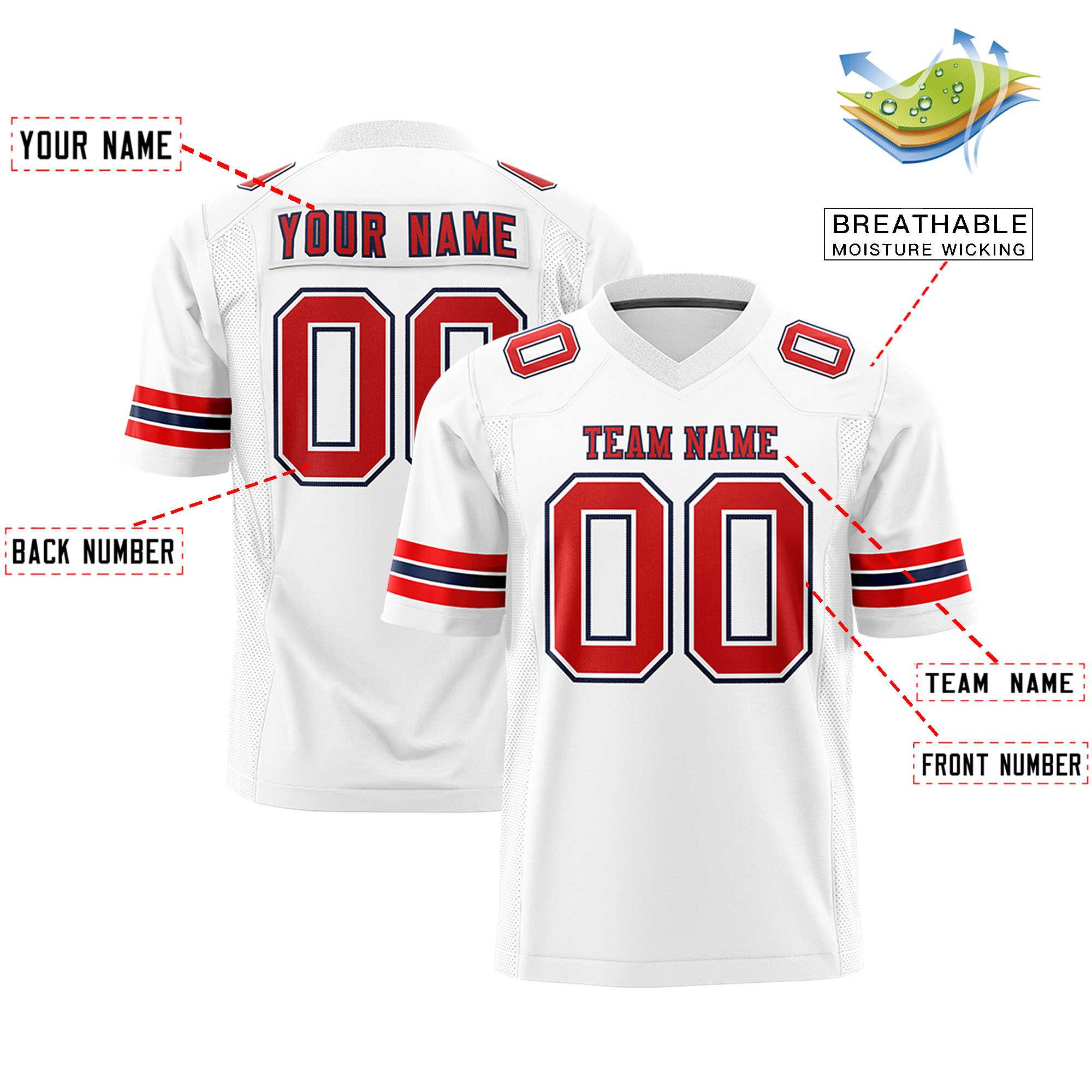 Custom White Red-Navy Personalized Classic Authentic Football Jersey