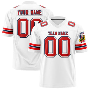 Custom White Red-Navy Personalized Classic Authentic Football Jersey