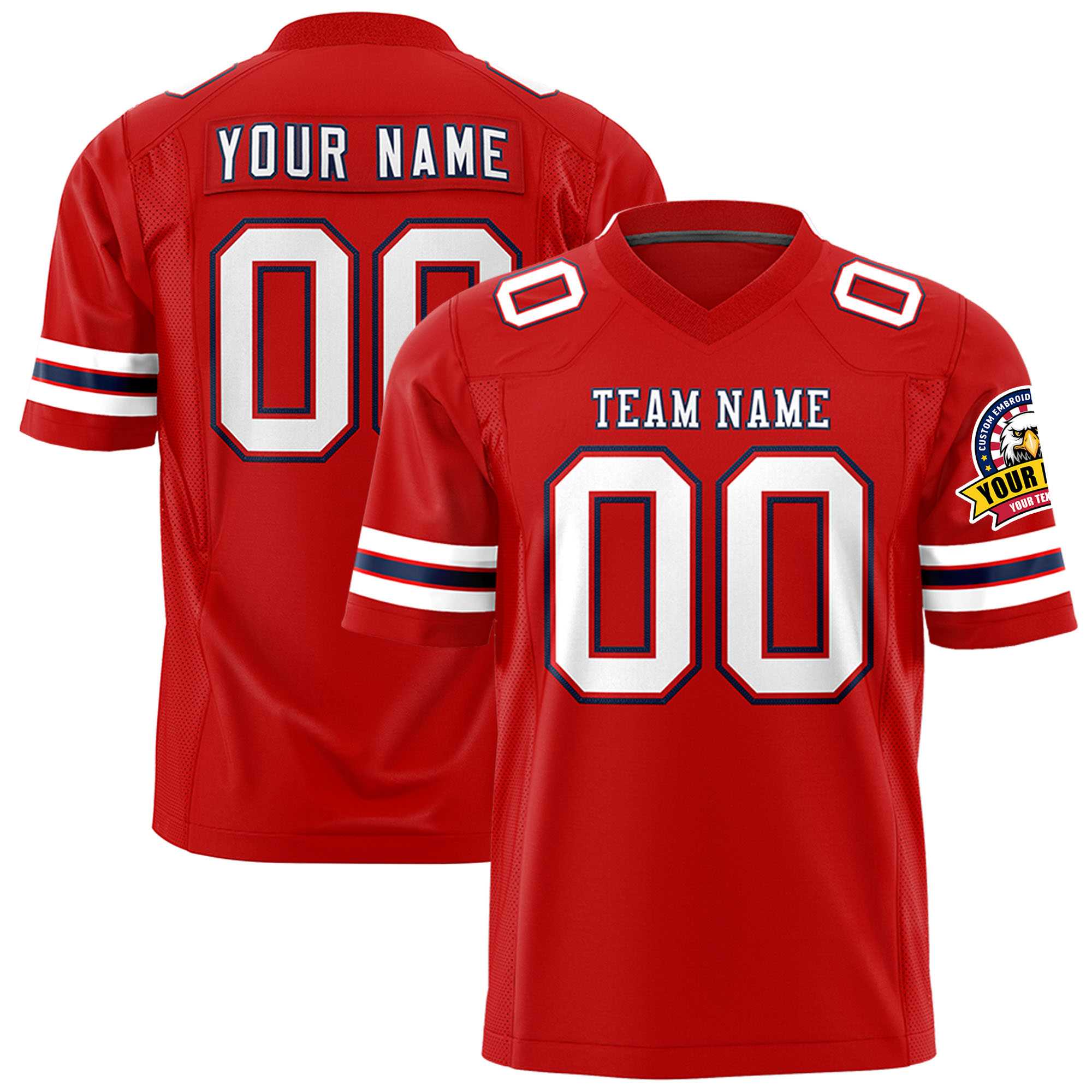 Custom Red White-Navy Personalized Classic Authentic Football Jersey