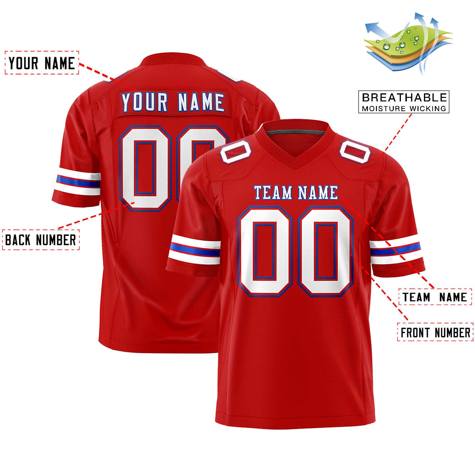 Custom Red White-Royal Personalized Classic Authentic Football Jersey