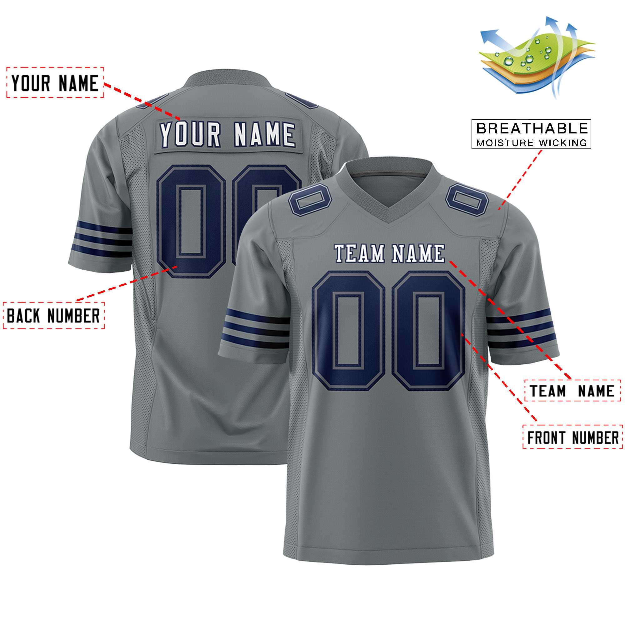 Custom Dark Gray White-Navy Personalized Classic Authentic Football Jersey