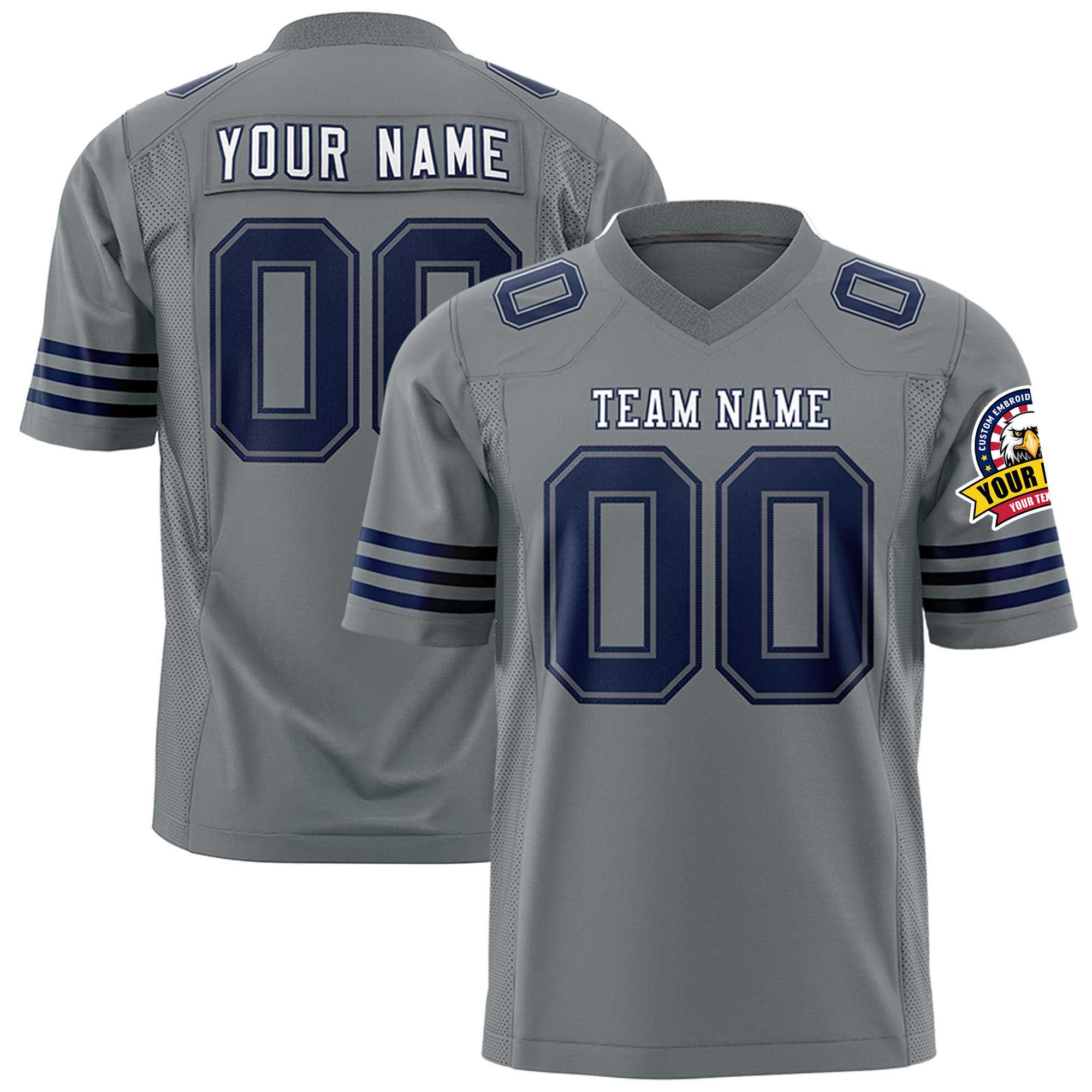 Custom Dark Gray White-Navy Personalized Classic Authentic Football Jersey