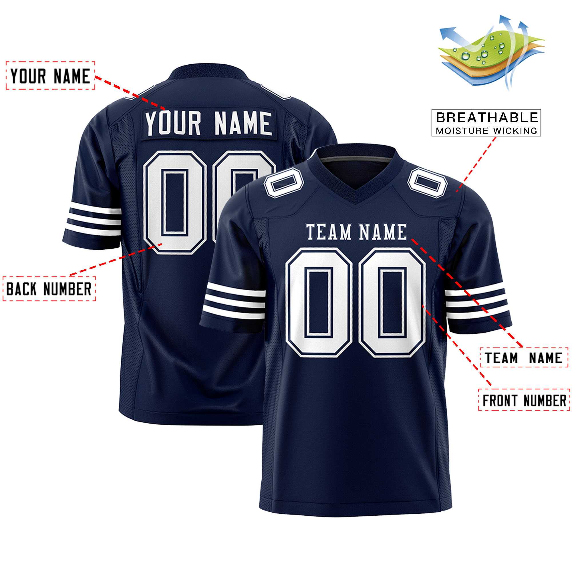 Custom Navy White Personalized Classic Authentic Football Jersey