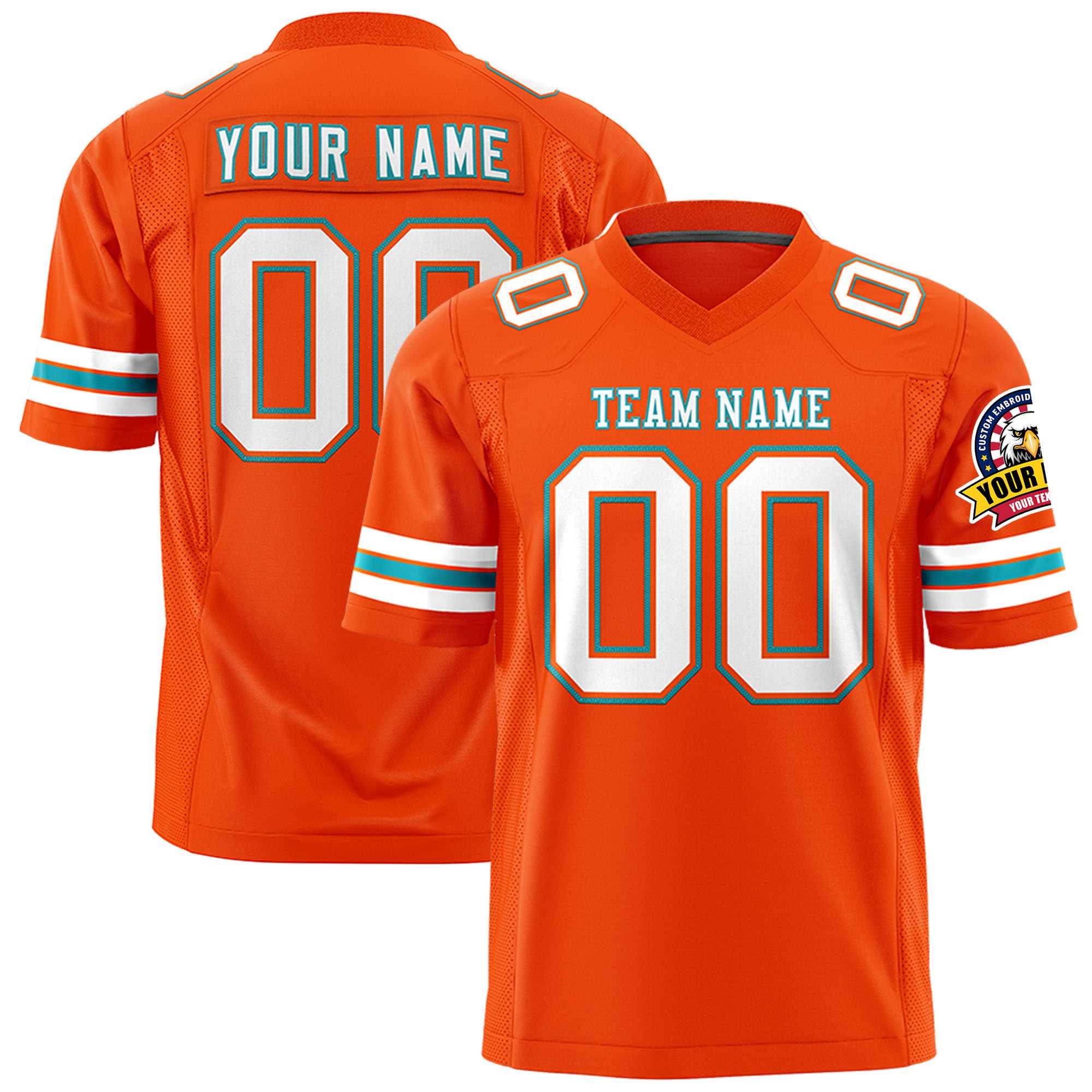 Custom Orange White-Aqua Personalized Classic Authentic Football Jersey