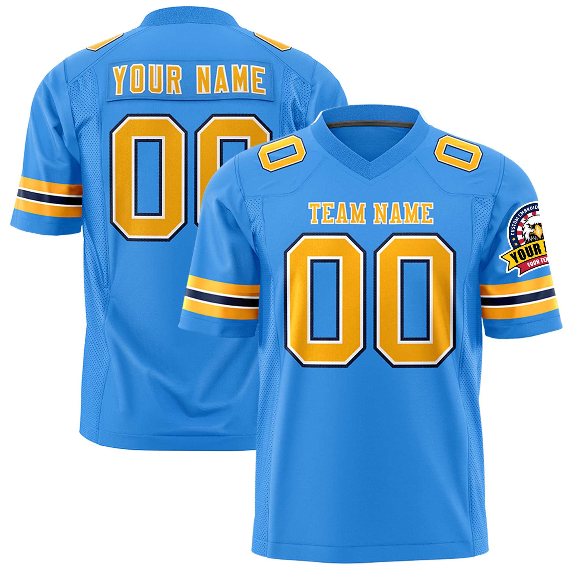 Custom Powder Blue Yellow-White Personalized Classic Authentic Football Jersey