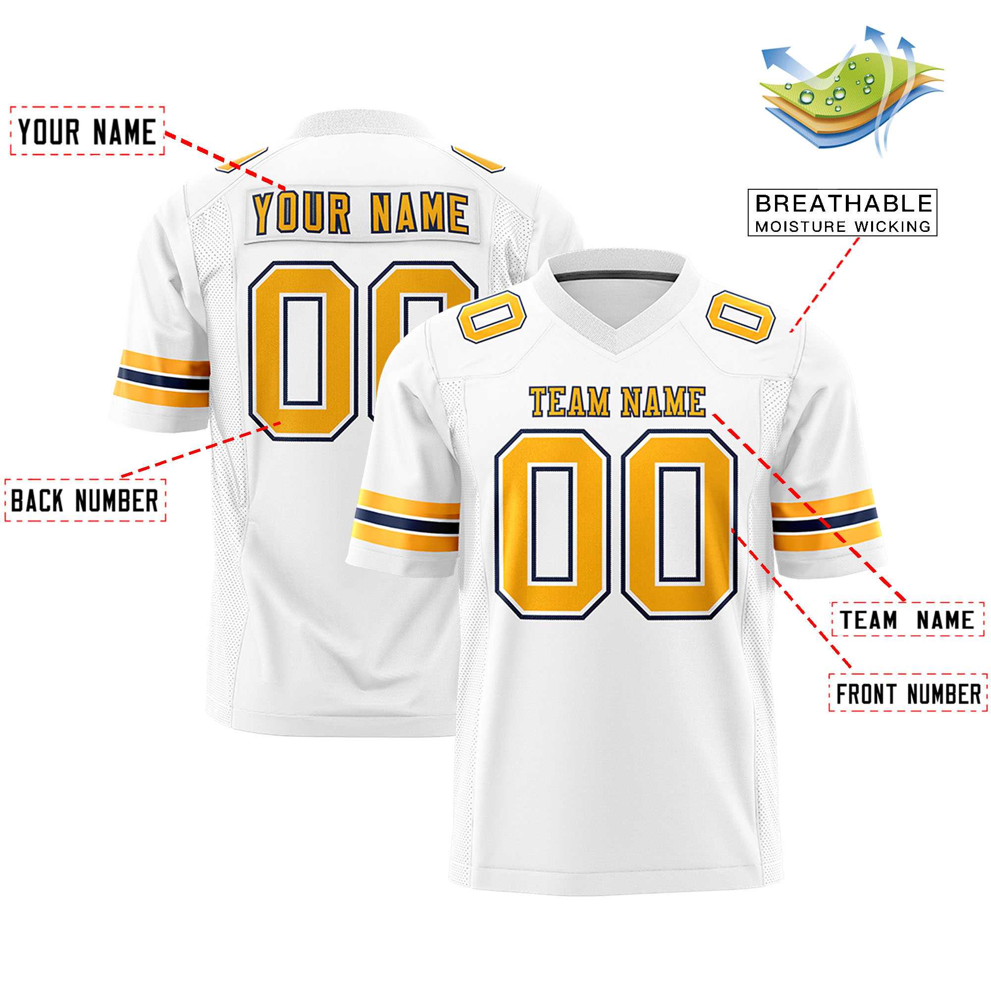 Custom White Yellow-Navy Personalized Classic Authentic Football Jersey