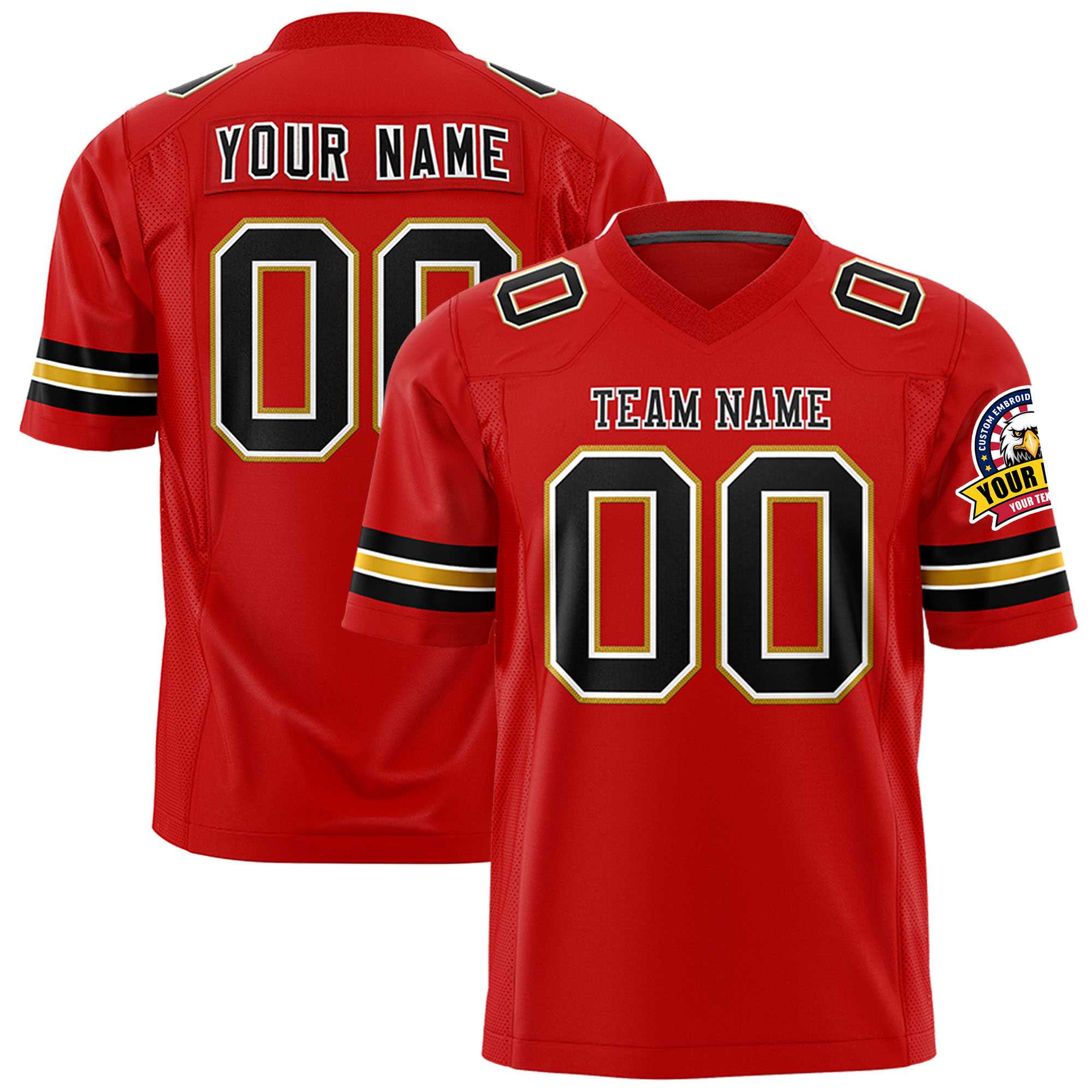 Custom Red Black-White Personalized Classic Authentic Football Jersey