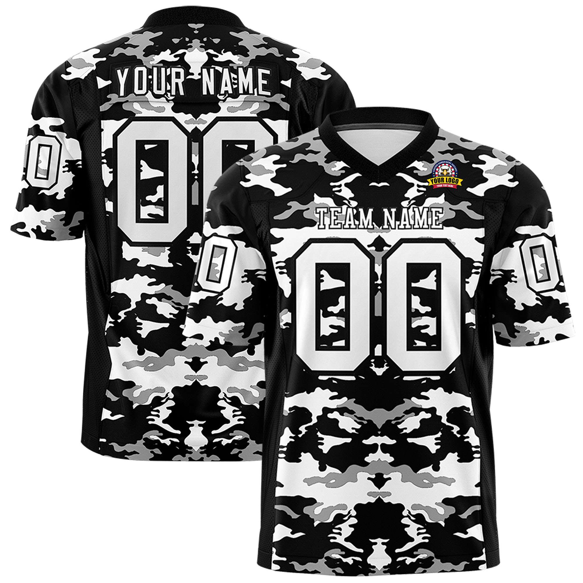 Custom Black White-Gray Personalized Camo Authentic Football Jersey