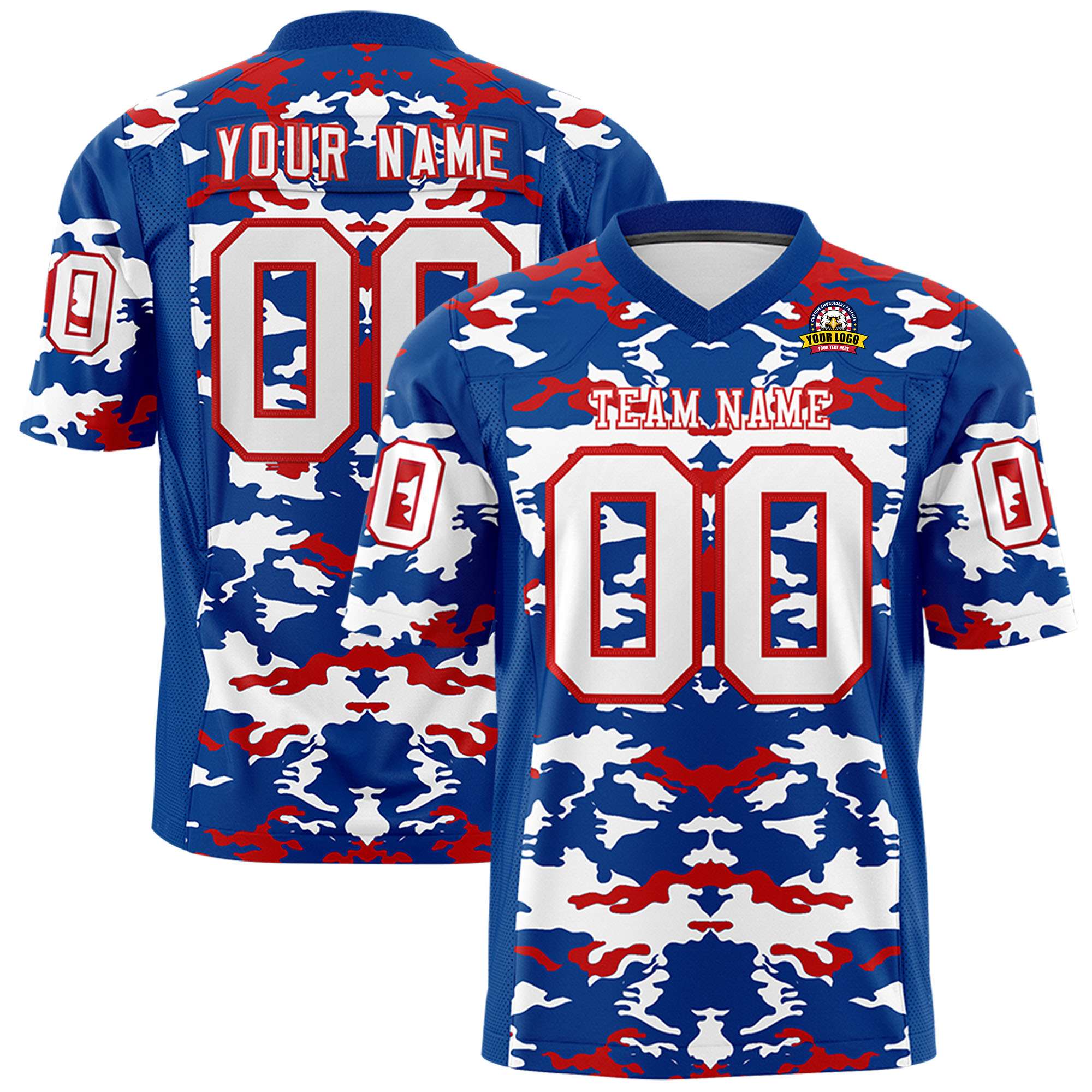 Custom Royal White-Red Personalized Camo Authentic Football Jersey