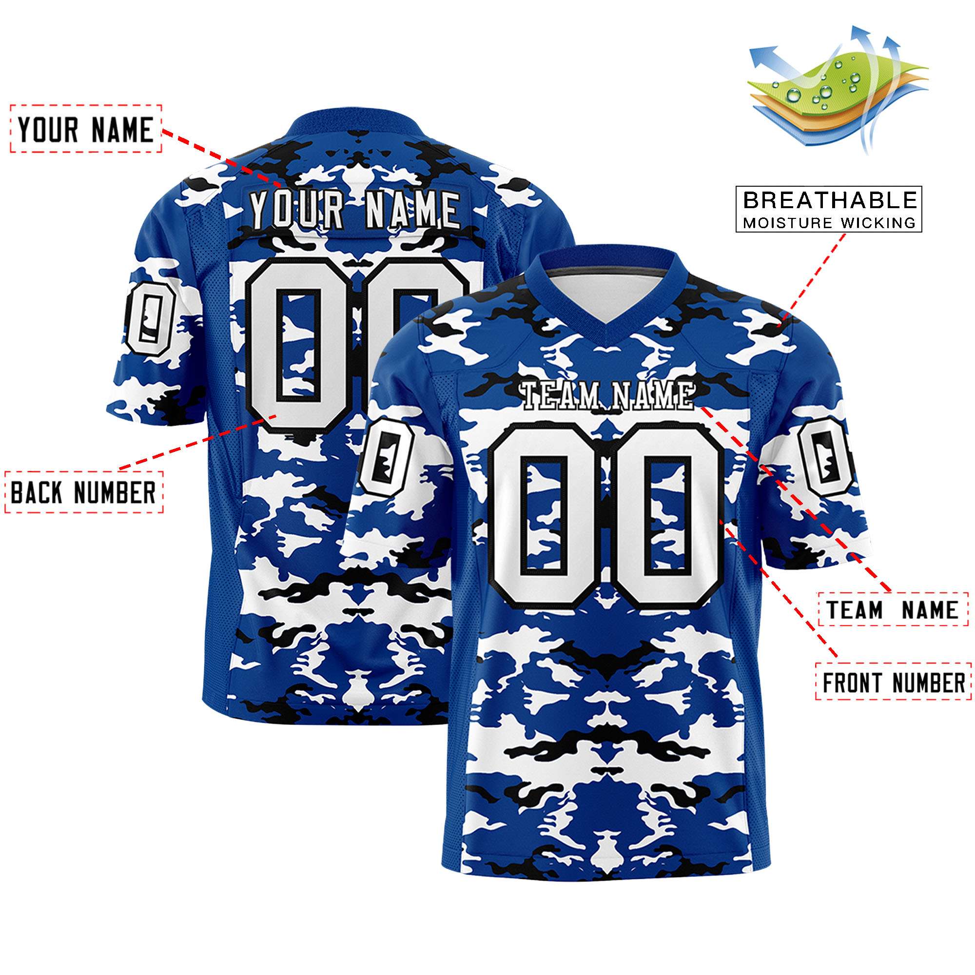 Custom Royal White-Black Personalized Camo Authentic Football Jersey