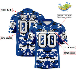 Custom Royal White-Black Personalized Camo Authentic Football Jersey