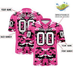 Custom Rose Red Black-White Personalized Camo Authentic Football Jersey