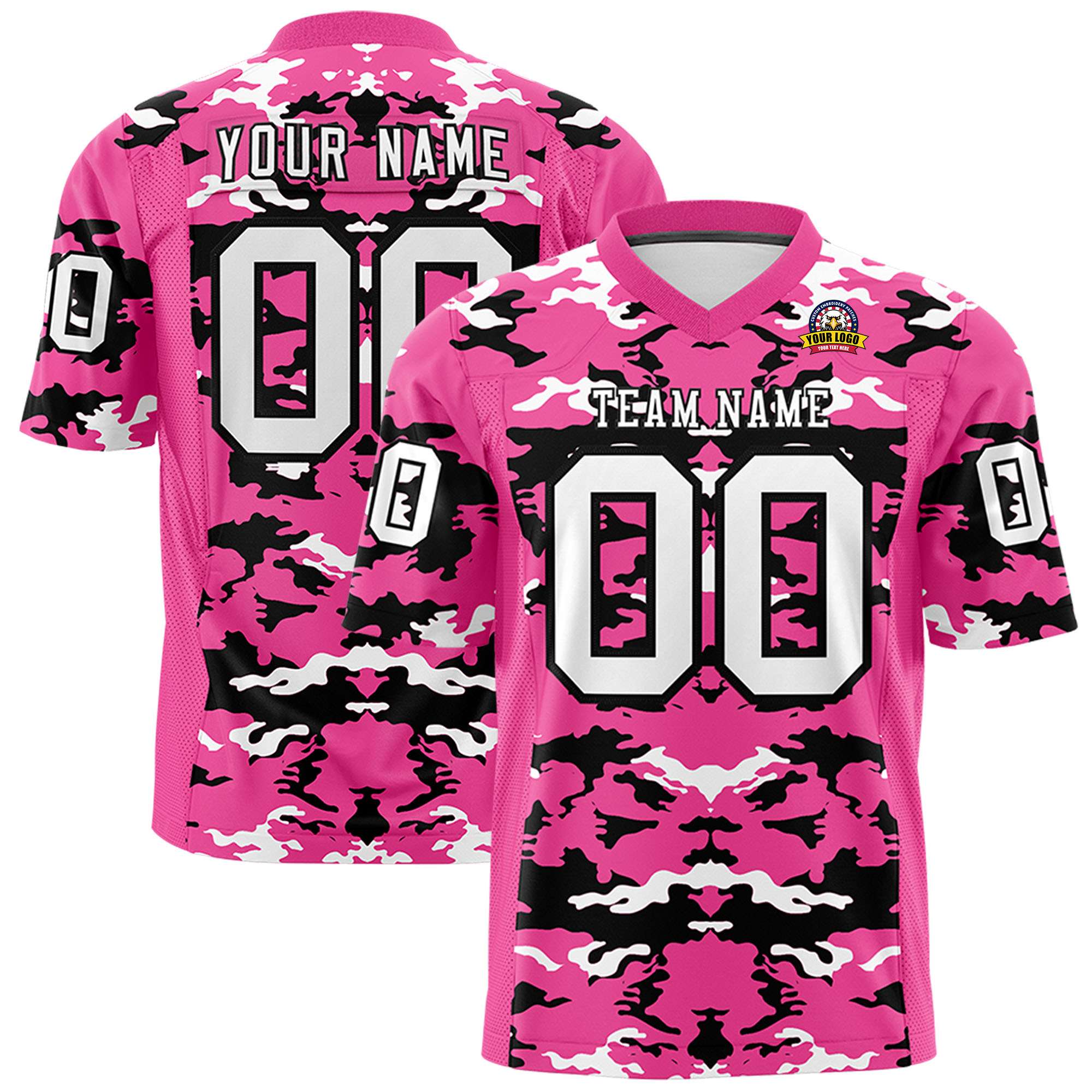 Custom Rose Red Black-White Personalized Camo Authentic Football Jersey