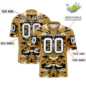 Custom Old Gold Black-White Personalized Camo Authentic Football Jersey