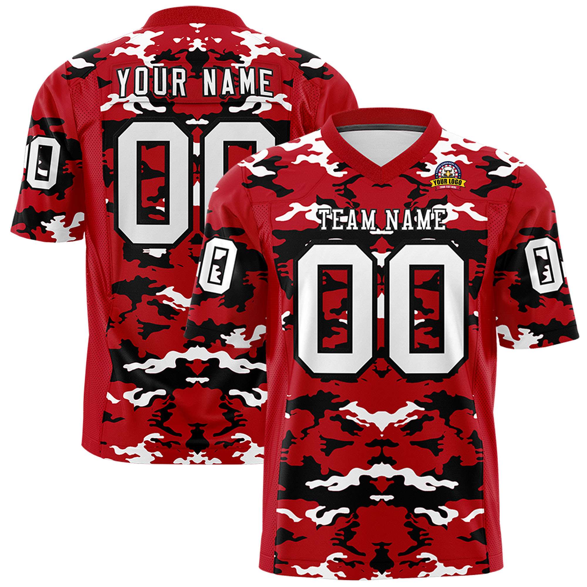 Custom Red Black-White Personalized Camo Authentic Football Jersey