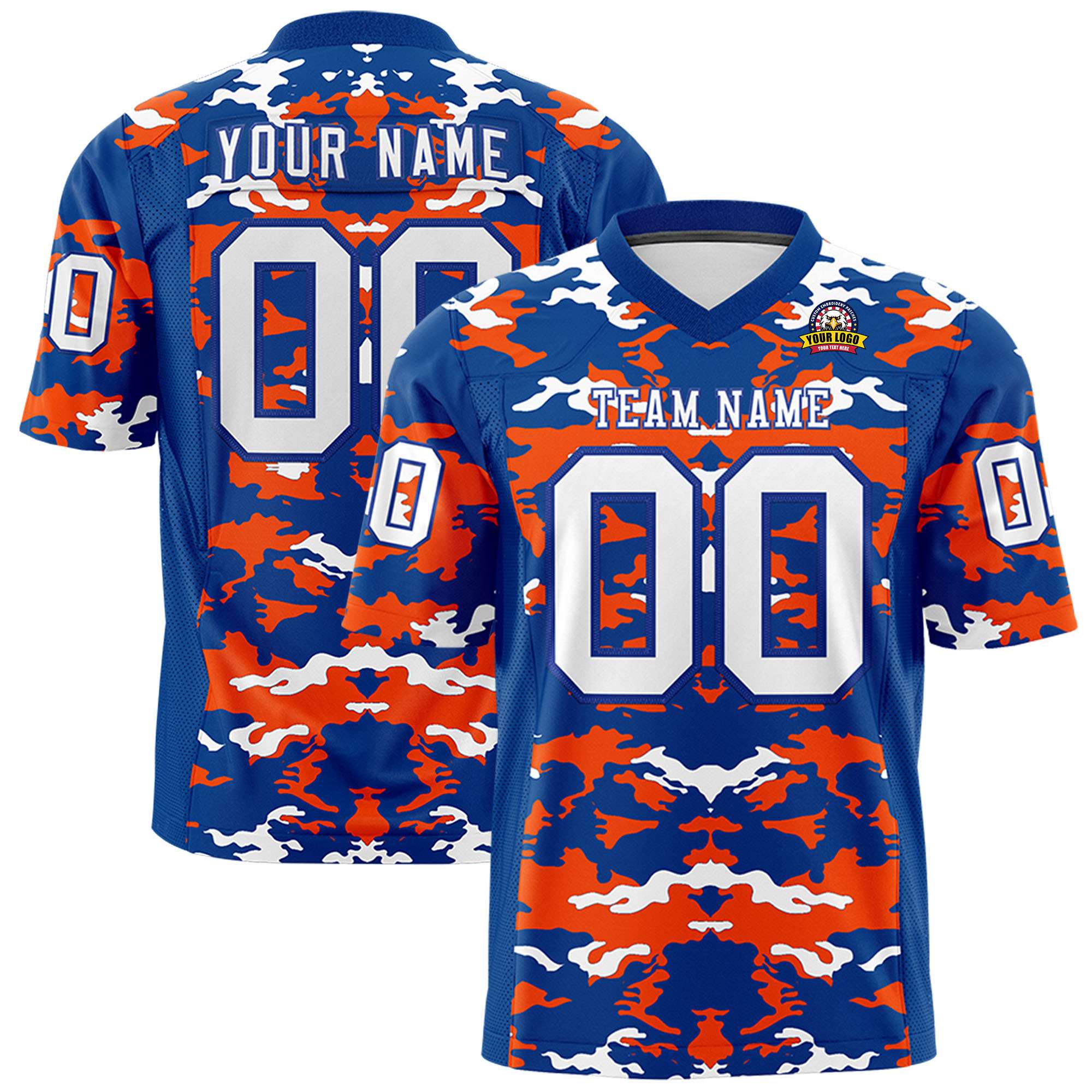 Custom Royal Orange-White Personalized Camo Authentic Football Jersey