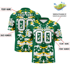 Custom Kelly Green Gold-White Personalized Camo Authentic Football Jersey