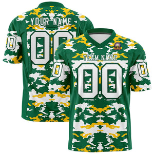 Custom Kelly Green Gold-White Personalized Camo Authentic Football Jersey