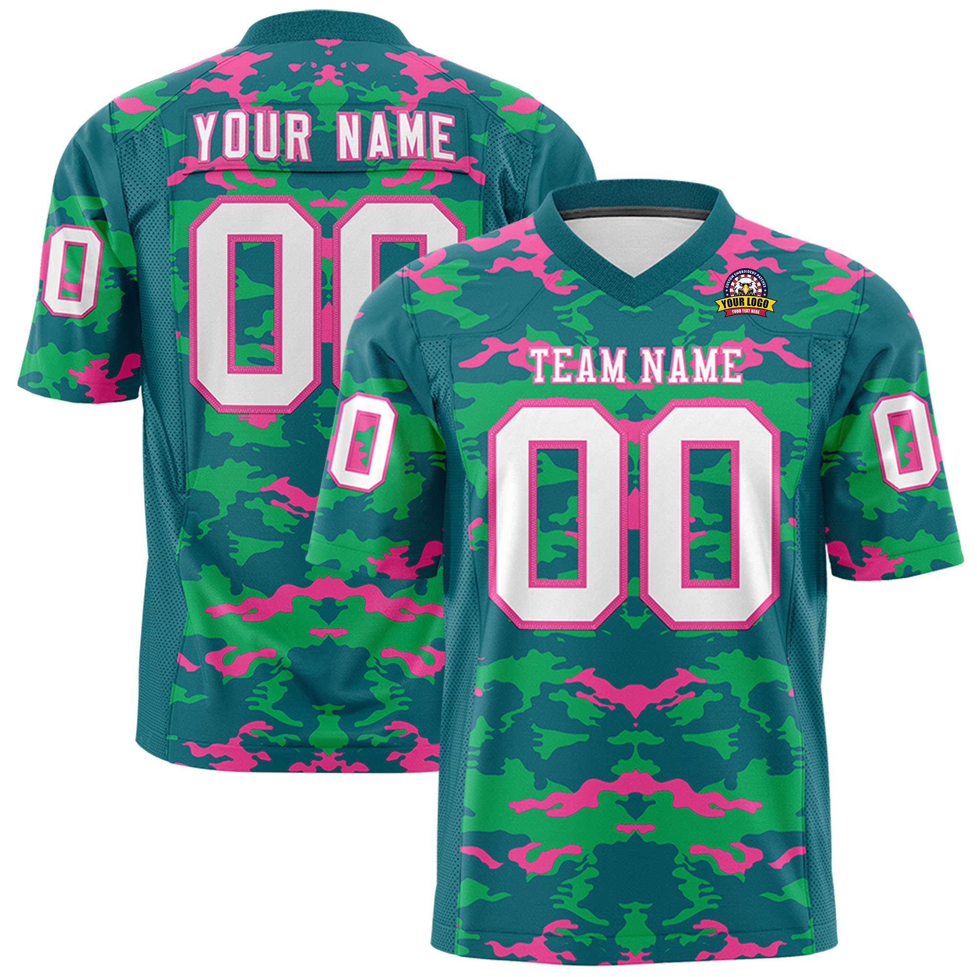 Custom Aqua Green-Pink Personalized Camo Authentic Football Jersey