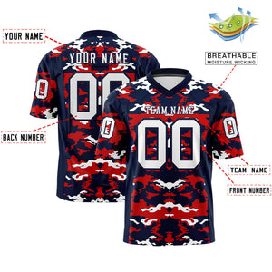 Custom Navy Red-White Personalized Camo Authentic Football Jersey