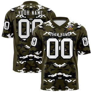 Custom Olive Black-White Personalized Camo Authentic Football Jersey