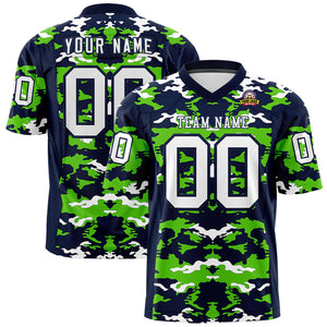 Custom Navy Neon Green-White Personalized Camo Authentic Football Jersey