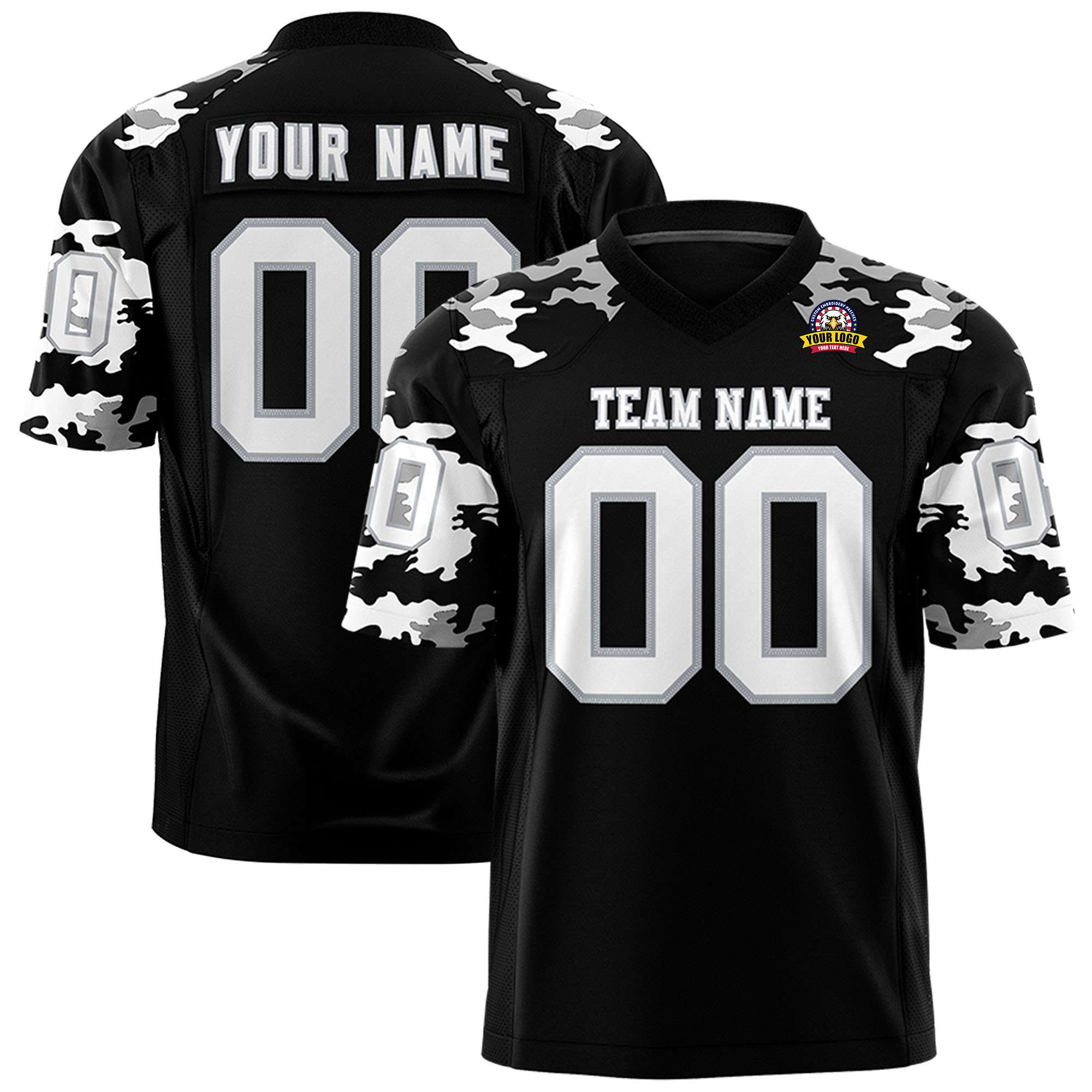 Custom Black White-Gray Personalized Camo Authentic Football Jersey