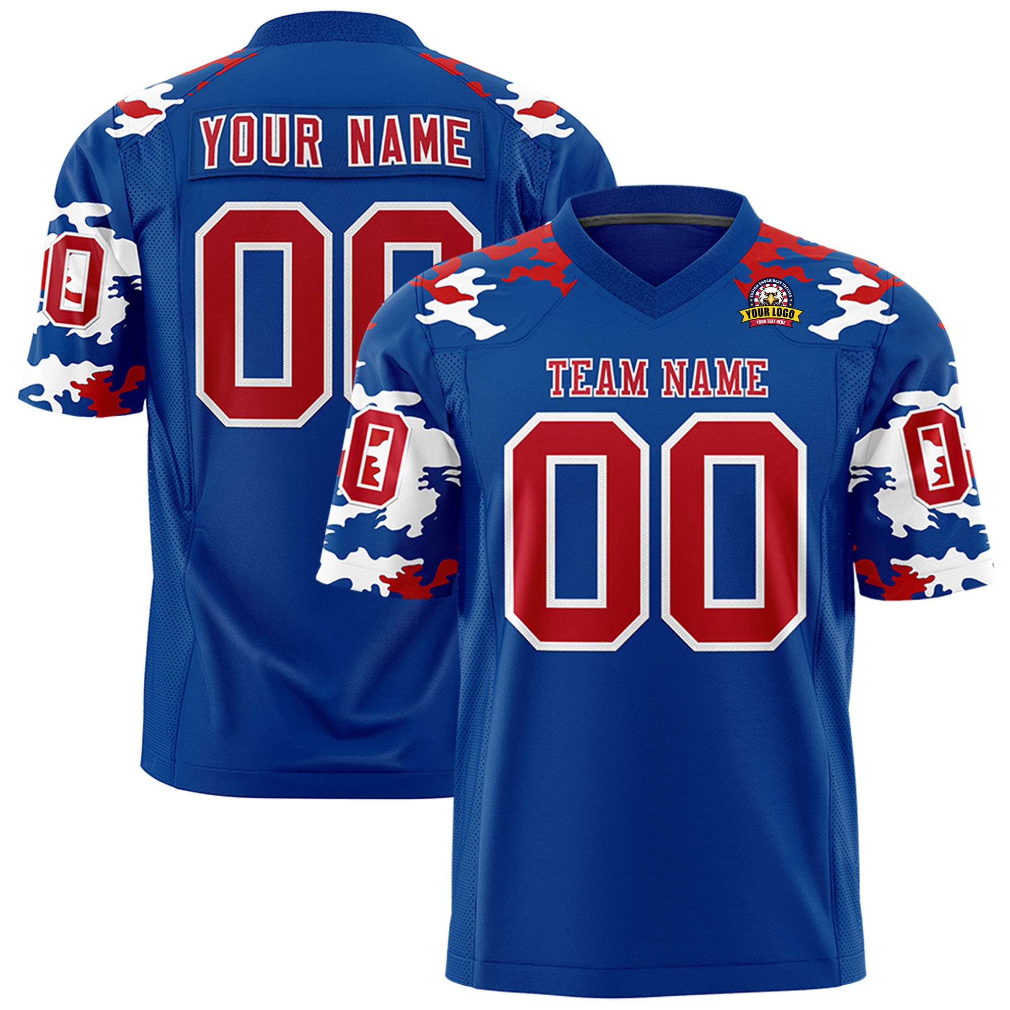 Custom Royal Red-White Personalized Camo Authentic Football Jersey