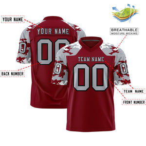 Custom Crimson Gray-Black Personalized Camo Authentic Football Jersey