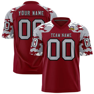 Custom Crimson Gray-Black Personalized Camo Authentic Football Jersey