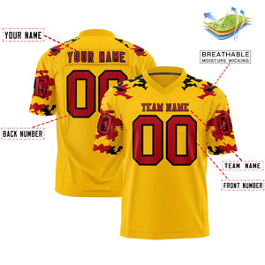 Custom Gold Red-Black Personalized Camo Authentic Football Jersey