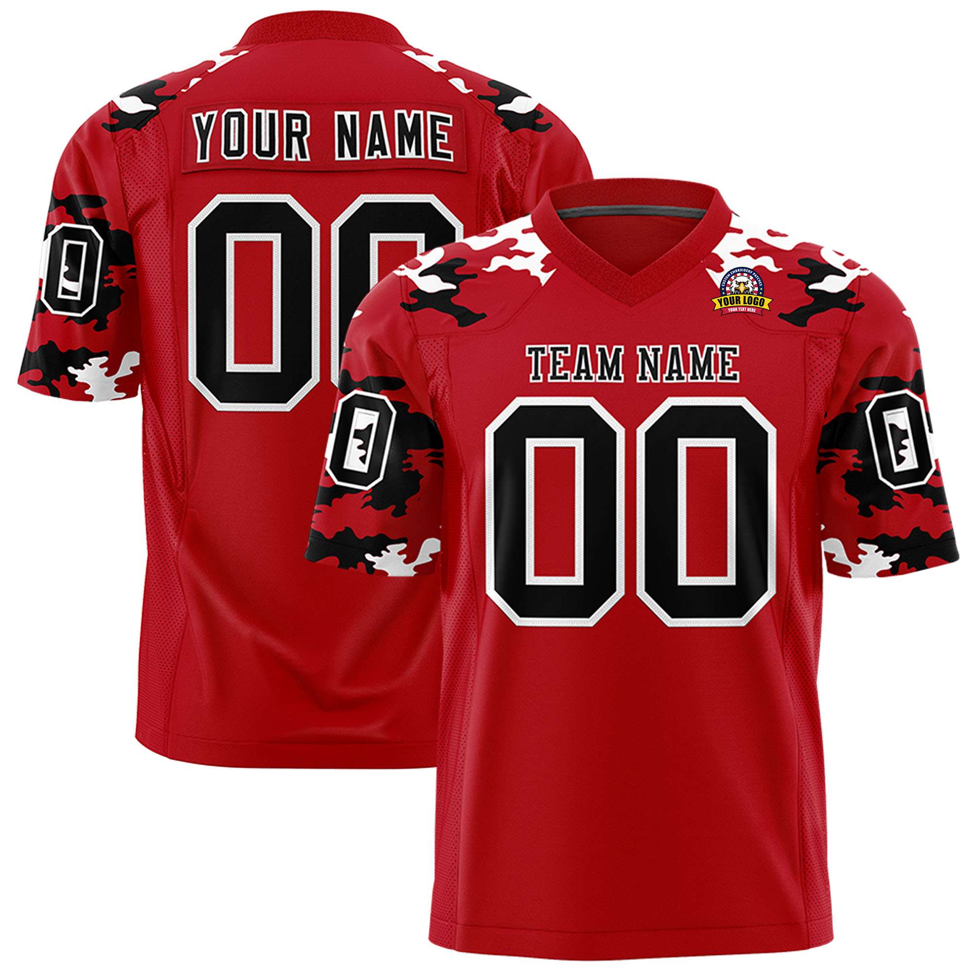 Custom Red Black-White Personalized Camo Authentic Football Jersey