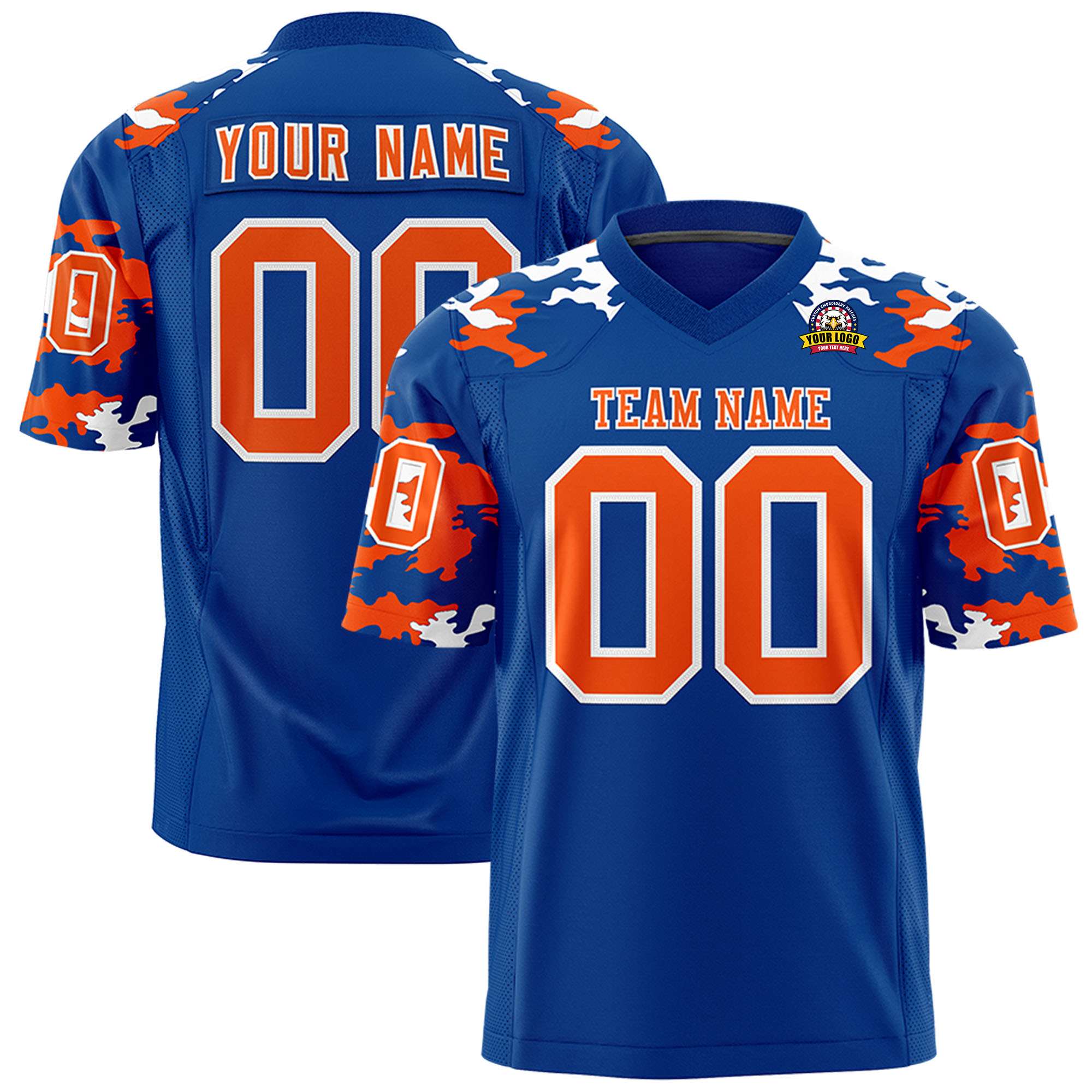 Custom Royal Orange-White Personalized Camo Authentic Football Jersey