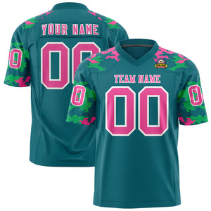 Custom Aqua Pink-White Personalized Camo Authentic Football Jersey