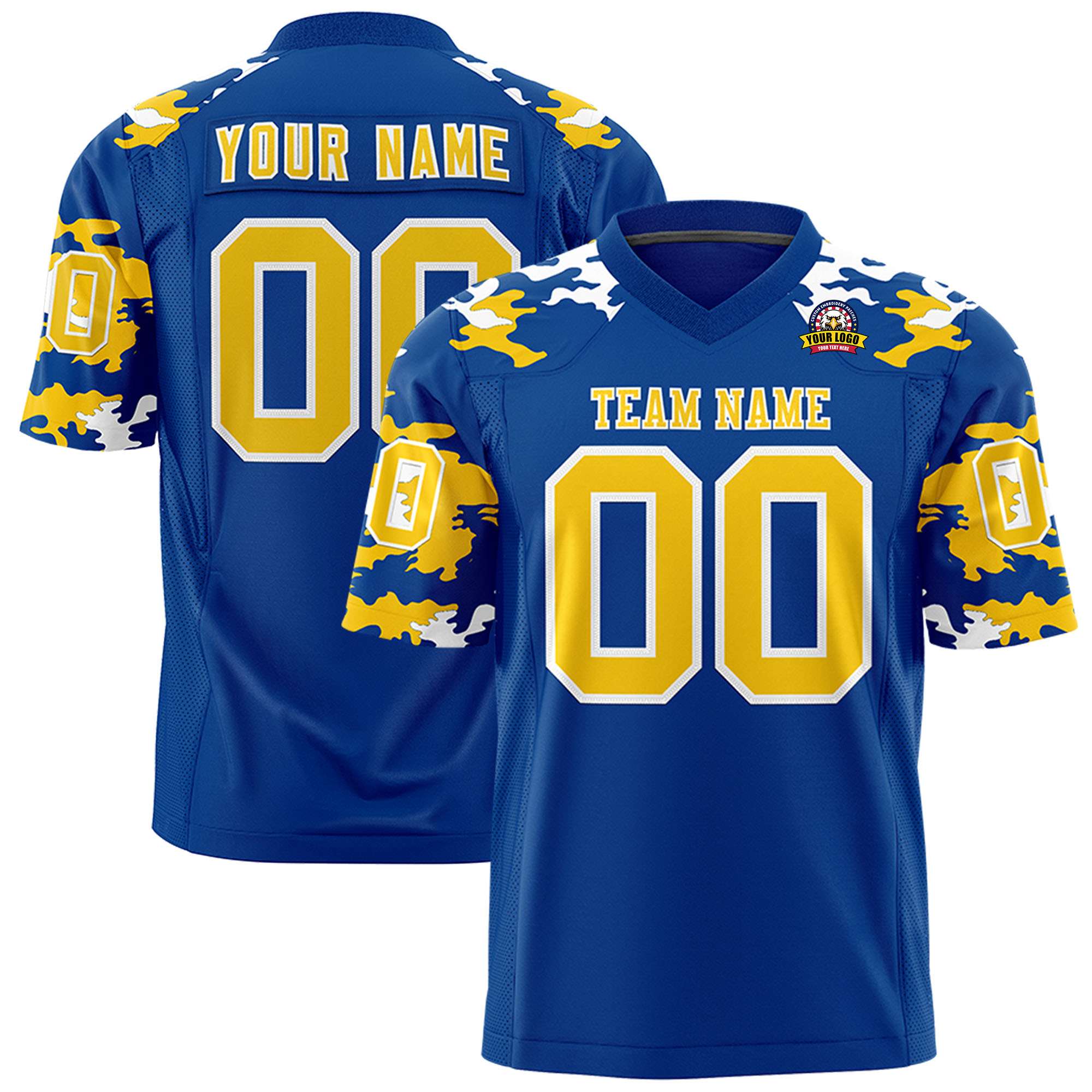 Custom Royal Gold-White Personalized Camo Authentic Football Jersey