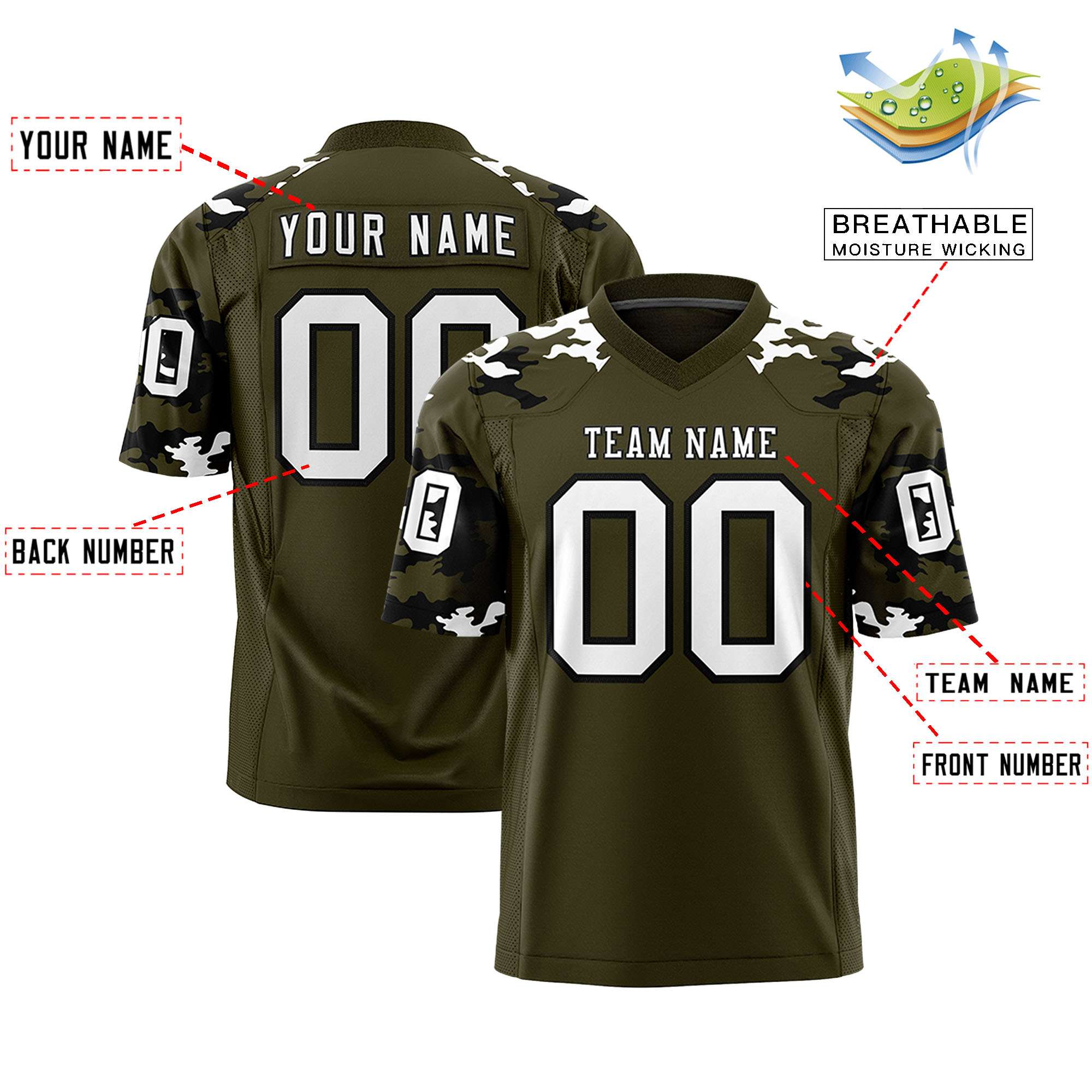 Custom Olive White-Black Personalized Camo Authentic Football Jersey