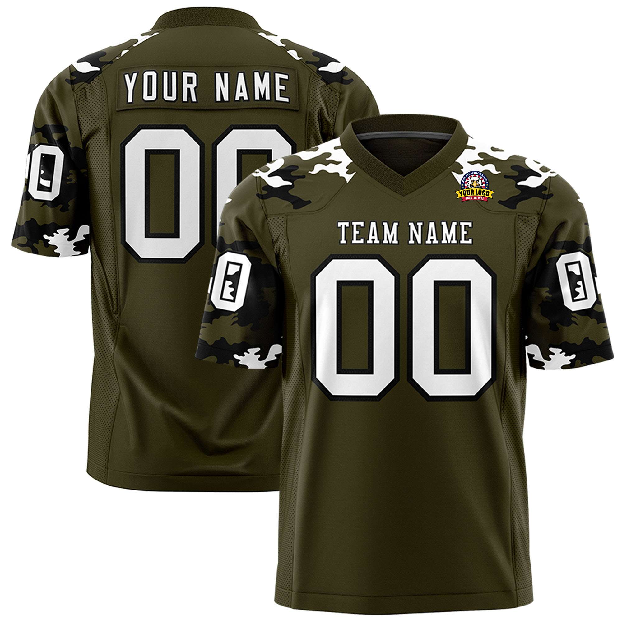 Custom Olive White-Black Personalized Camo Authentic Football Jersey