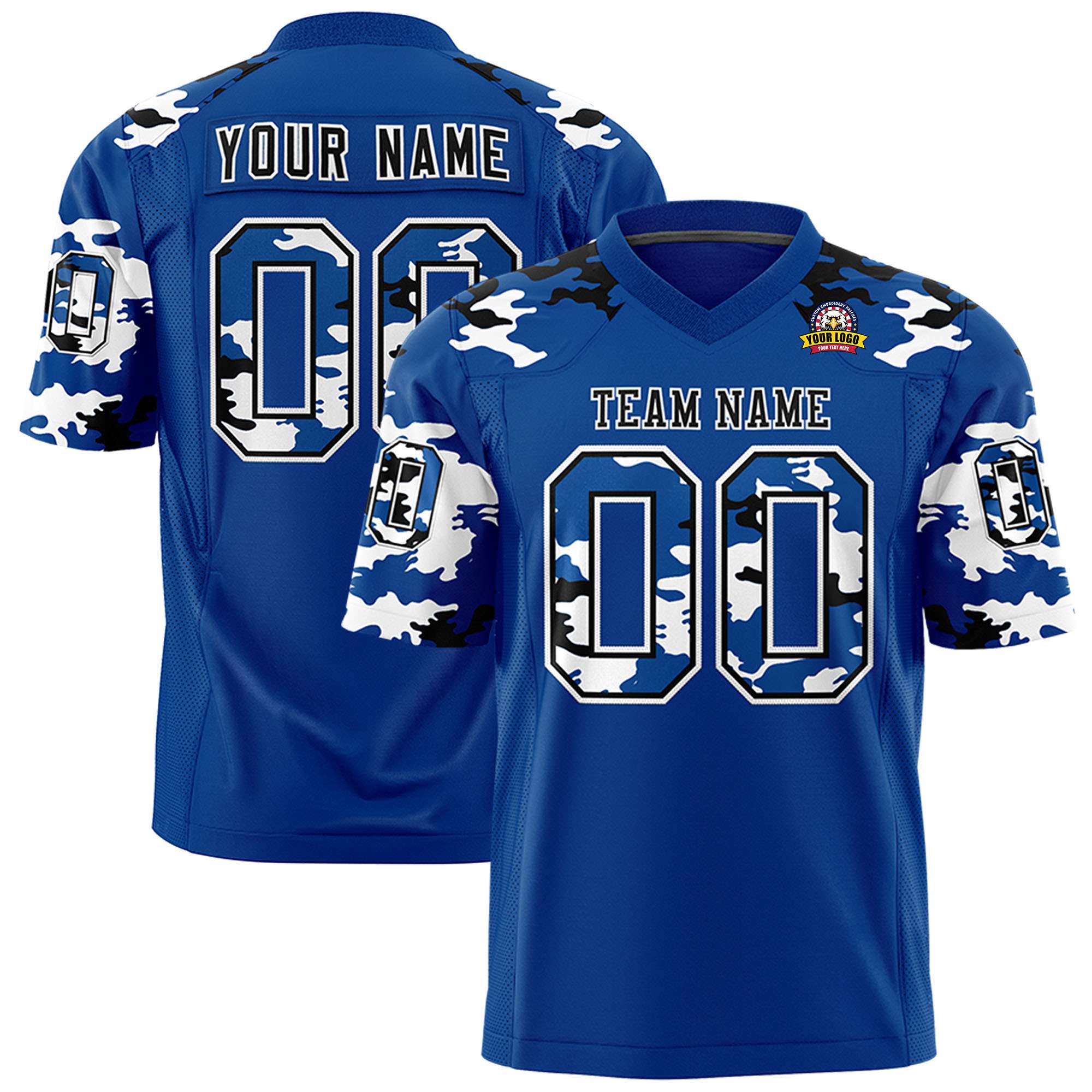 Custom Royal Black-White Personalized Camo Authentic Football Jersey