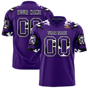 Custom Purple Black-White Personalized Camo Authentic Football Jersey