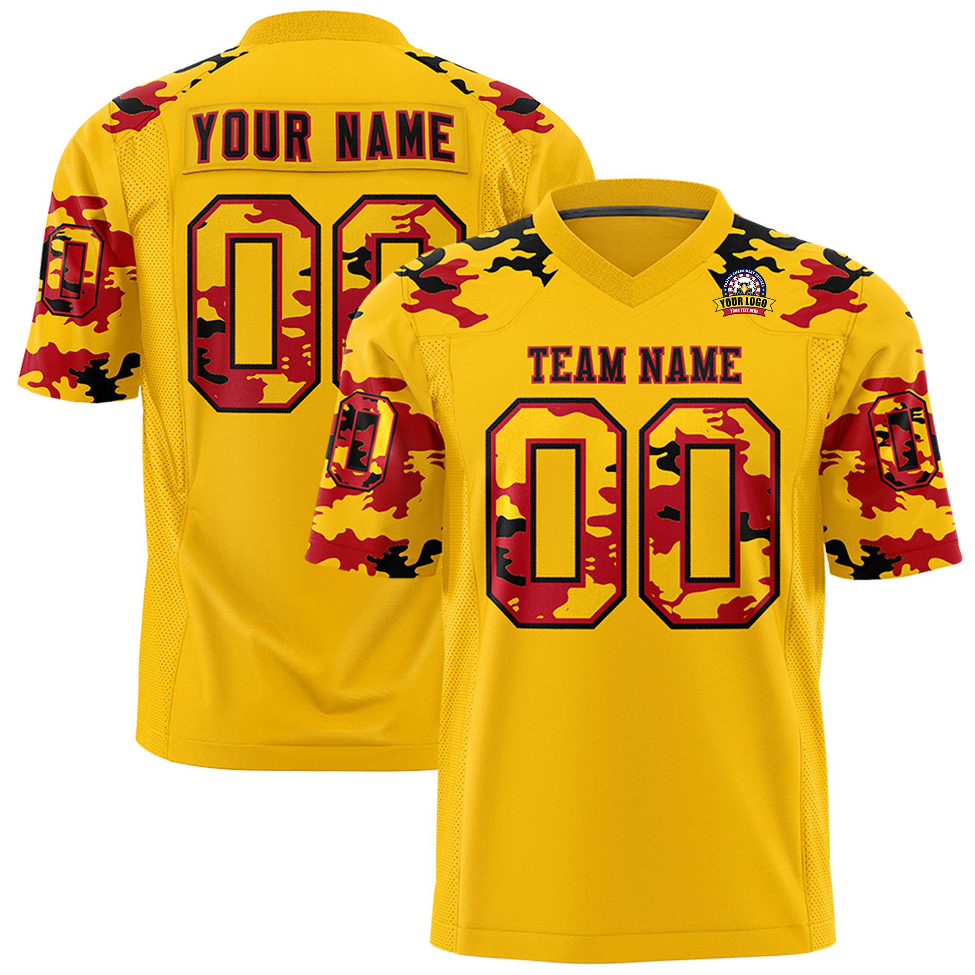 Custom Gold Black-Red Personalized Camo Authentic Football Jersey