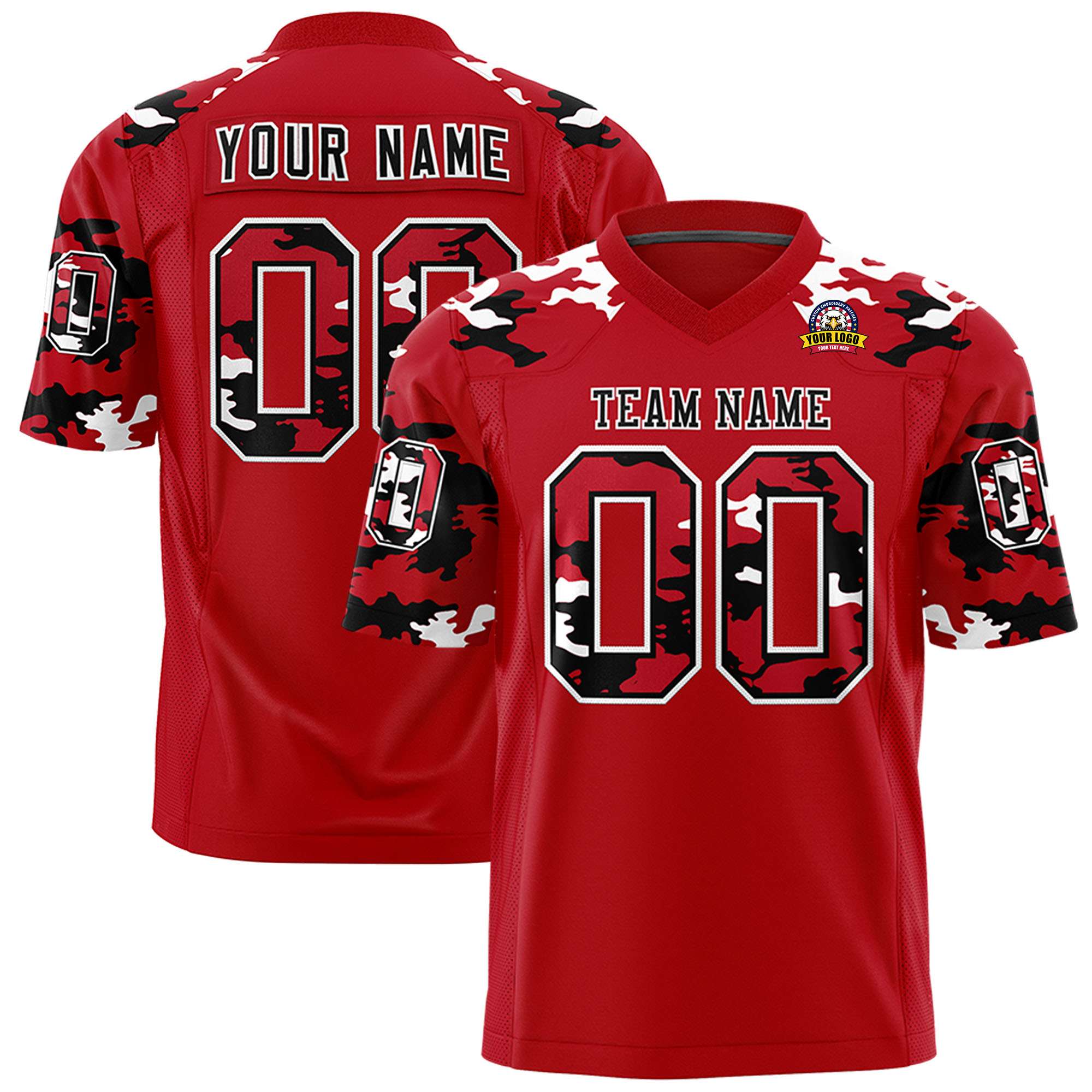 Custom Red Black-White Personalized Camo Authentic Football Jersey