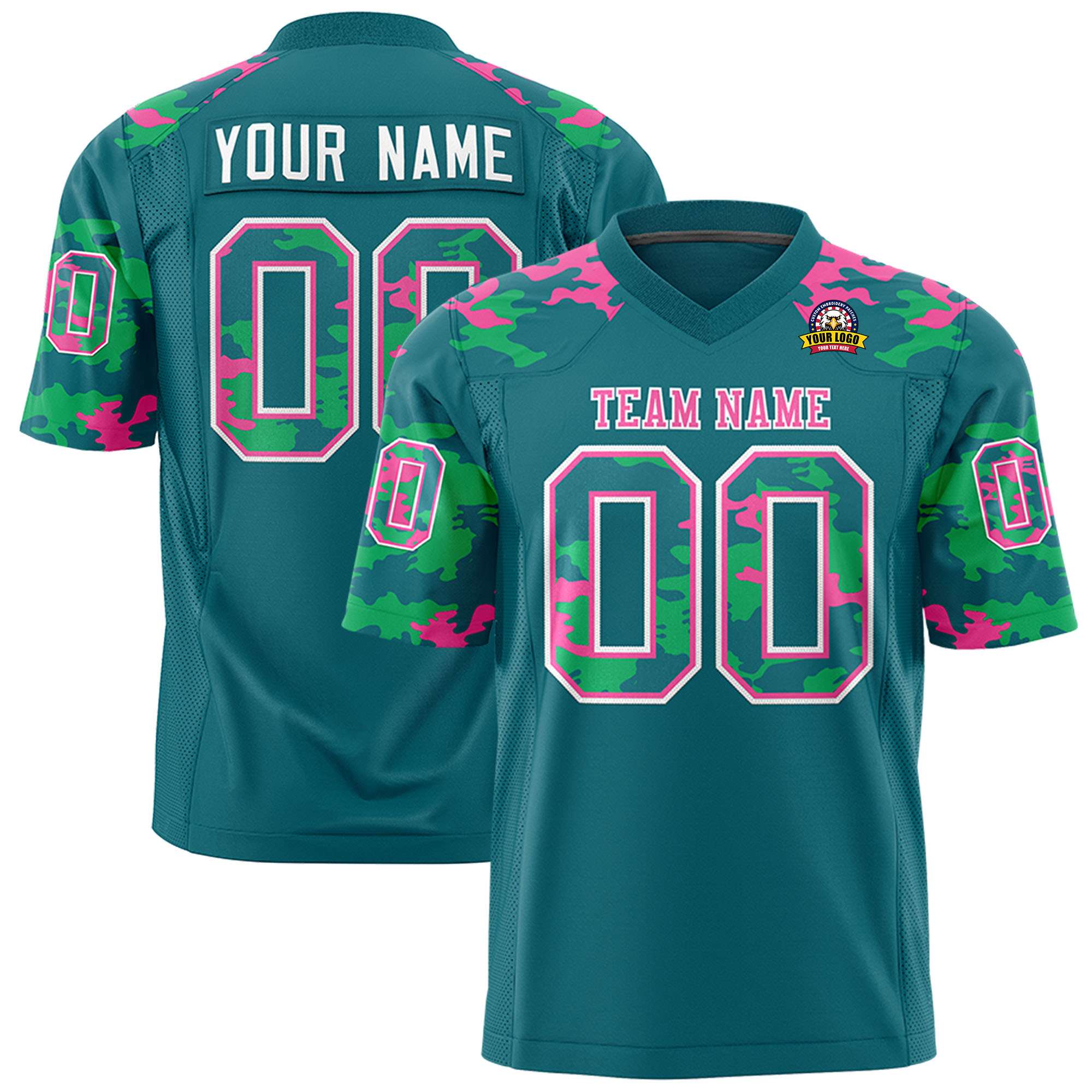 Custom Aqua White Personalized Camo Authentic Football Jersey