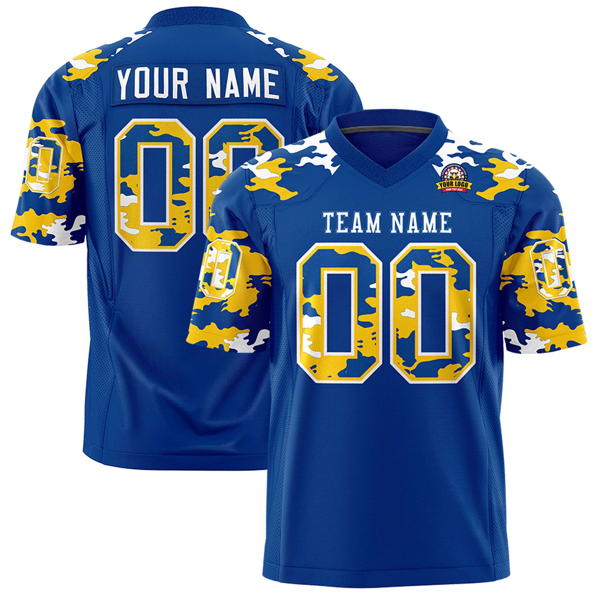 Custom Royal White Personalized Camo Authentic Football Jersey